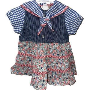 Vintage Baby Beluga Gingham & Floral Dress - Size 12 months
